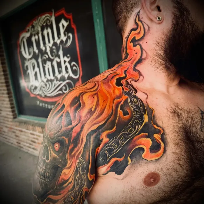 Color Fire Skull Full Sleeve